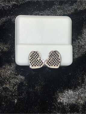 Silver Heart Lattice Stud Earrings
